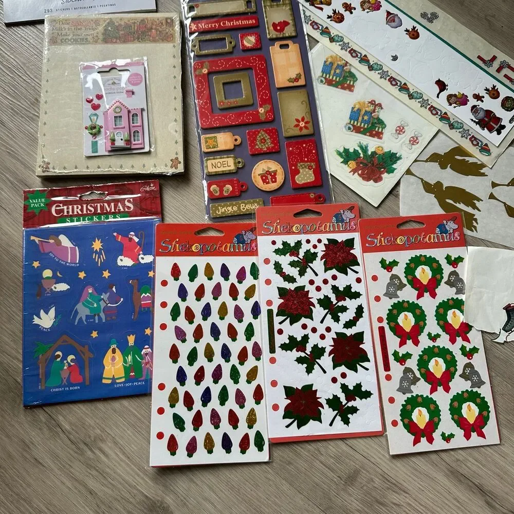 Christmas Holiday Stickers & Notes Lot - 8 New Sealed Packages & Several Loose